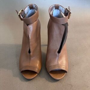 Vince Camuto Kalisi Brown Buttery Soft Leather Peep Toe High Heel Strap Boots